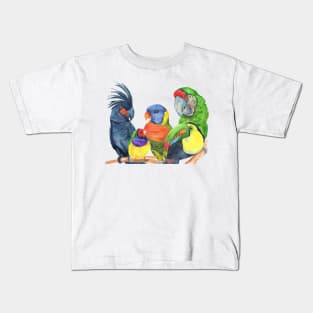 parrots bird watercolor toucan finch lory, cockatoo, macaw Kids T-Shirt